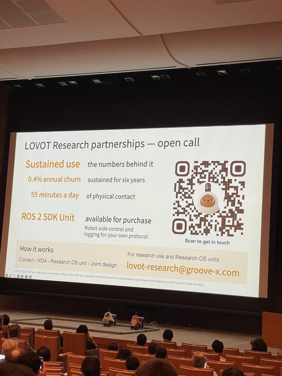Kaname Hayashi presenting research and collaboration opportunities involving LOVOT